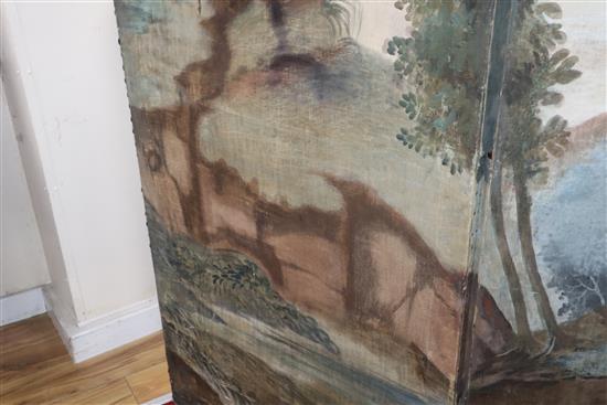 A pair of painted four fold dressing screens H.190cm